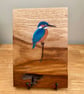 Kingfisher original painting on Oak wood