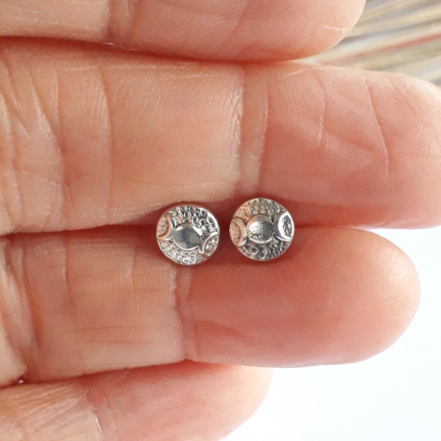 Triple moon stud earrings sterling silver wiccan 