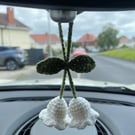 Handmade Crochet Lily of the Valley Car Charm, Custom Colour Floral Decoration