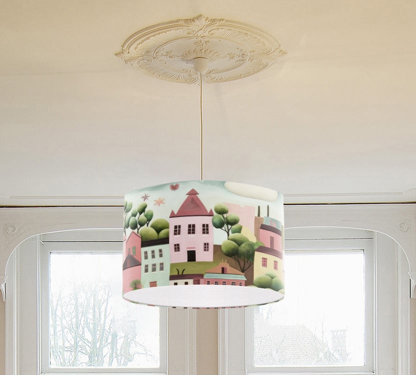 Pastel Houses Contemporary Lampshade -  Houses Illustration Print Lampshade
