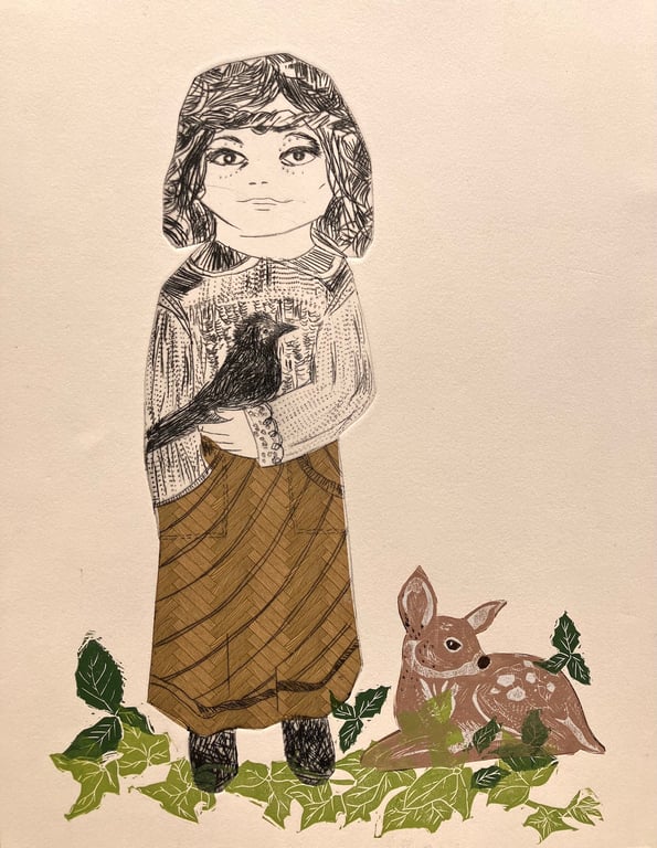 Girl with Crow and Fawn 