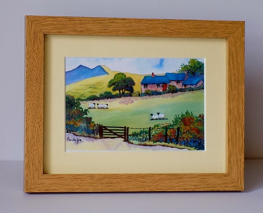 Hillside Cottage, In The Brecon Beacons, a Watercolour Print in 8 x 6 '' Frame