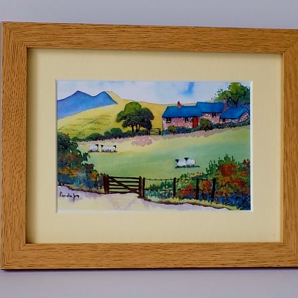 Hillside Cottage, In The Brecon Beacons, a Watercolour Print in 8 x 6 '' Frame