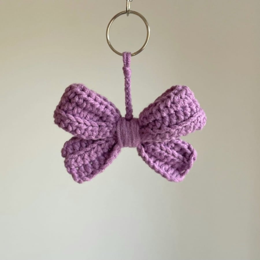 Purple Bow Crochet Keyring