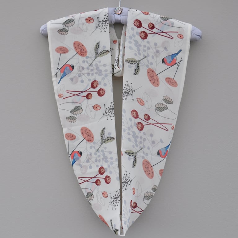 Handprinted chiffon scarf Bullfinches & Seedheads