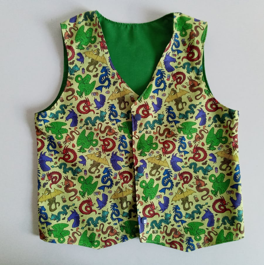 Reversible boys waistcoat, Age 5 years, Waistcoat, Boys waistcoat, Dragons 