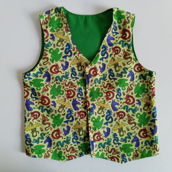 Reversible boys waistcoat, Age 5 years, Waistcoat, Boys waistcoat, Dragons 