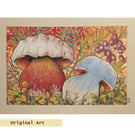 Satan's Bolete Mushrooms, original fungi art, wall art