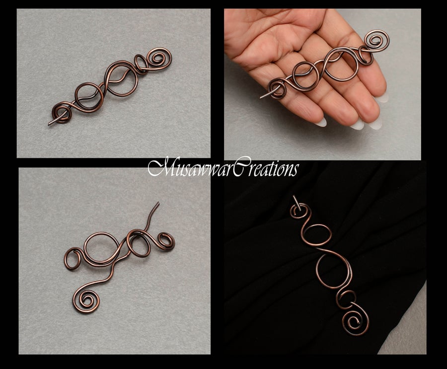 Knitted shawl pin,antique copper shawl pin,copper wire scarf pin,copper wire swe