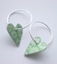 Heart hoop earrings in green with ditsy flower print