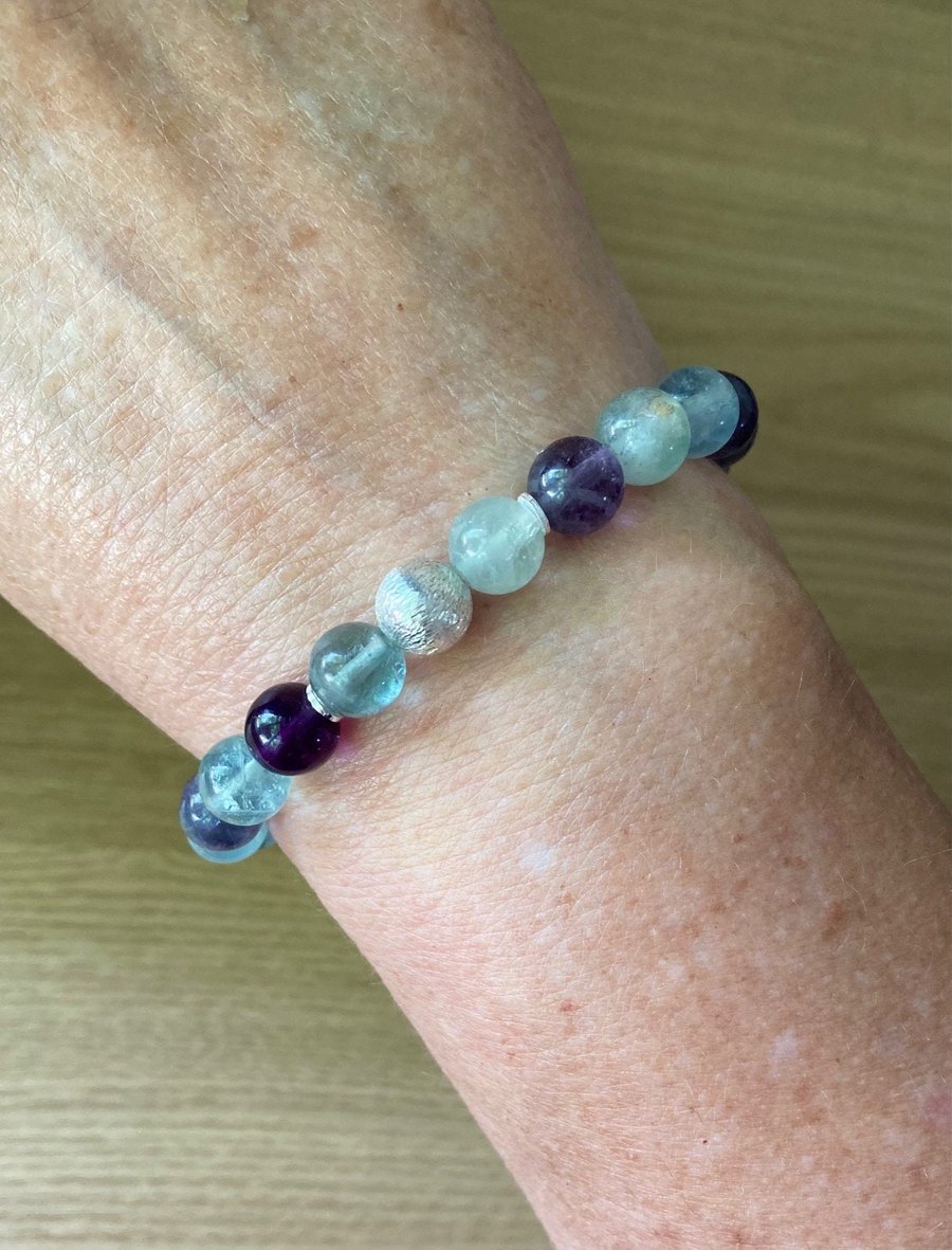 Natural Rainbow Fluorite Crystal Bracelet 