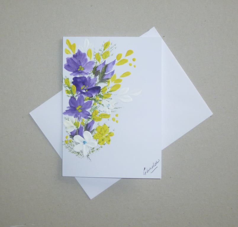 original art hand painted floral greetings card ( ref FA 311 G1 )