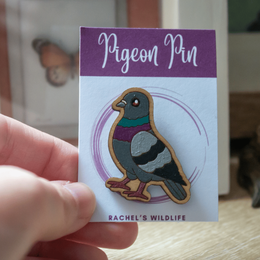 Hand-Painted Wooden Pigeon Pin – Bird Lover Gift