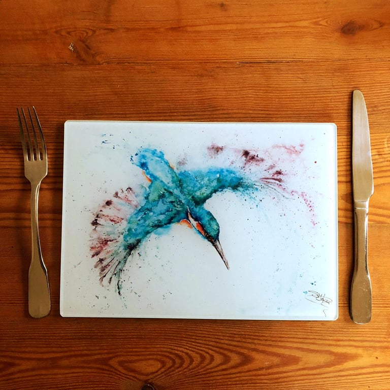 Kingfisher Glass Placemat, Wildlife Design Table Mat, Glass Trivet, Hot Plate, W