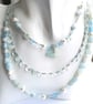 Aquamarine & Shell Pearl Boho Multi Strand Pastel Blue Gemstone Necklace