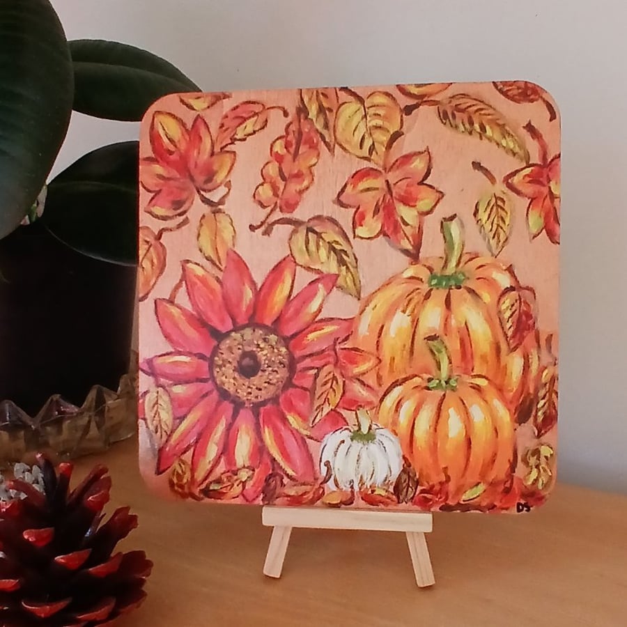 Autumn decoration handpainted in a mix of metallic and non metallic colours.  