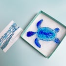 Fused Glass Sea Turtle - Royal Blue