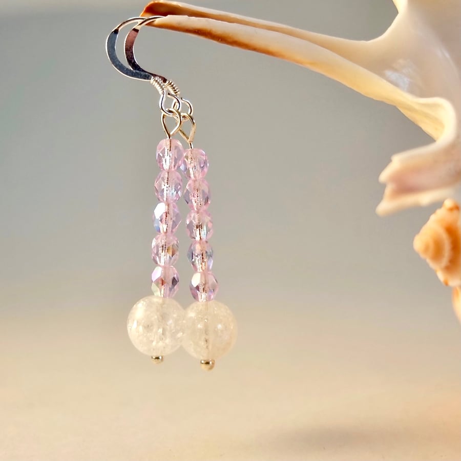 Crackle Quartz Earrings With Sparkly Firepolished Czech Glass - Free UK Delivery