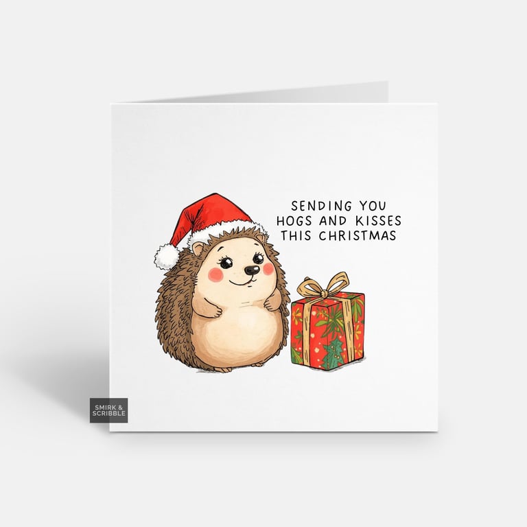 Unique Funny Christmas Card For Him Or Her - Cute Xmas Greeting - Hedgehog 