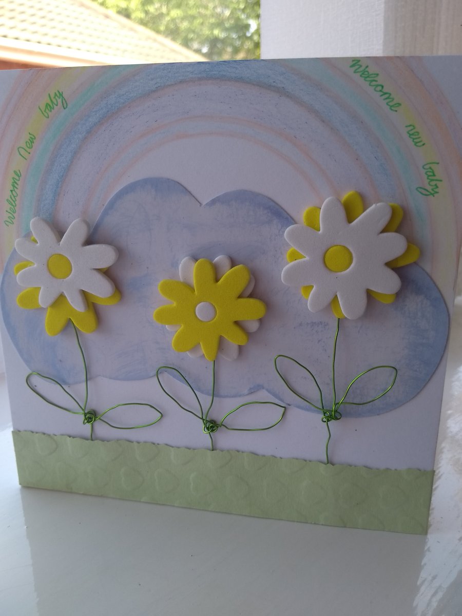 Unisex personalised new baby yellow daisy card