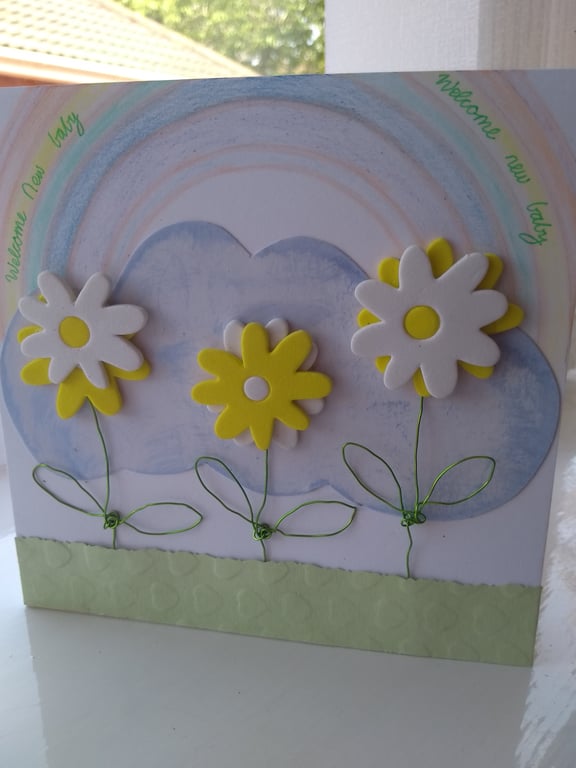 Unisex personalised new baby yellow daisy card