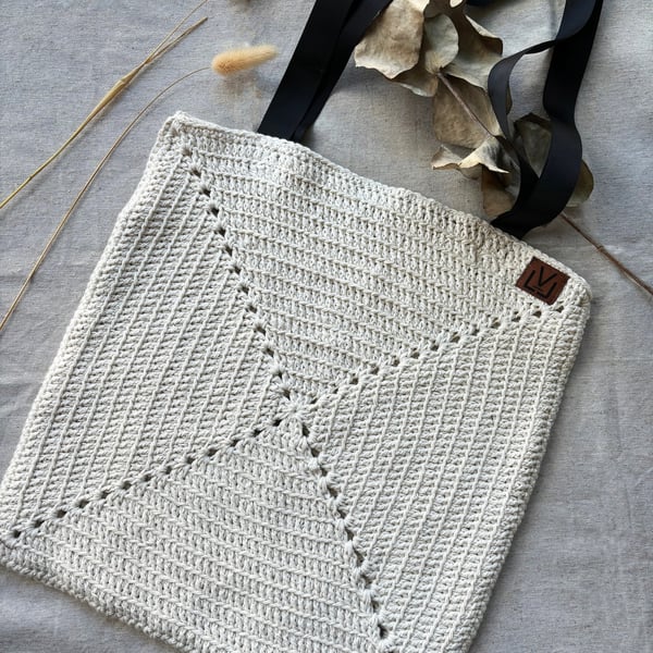 Tote bag, Crochet Tote bag, Square bag, Handmade bag, Shoulder bag.