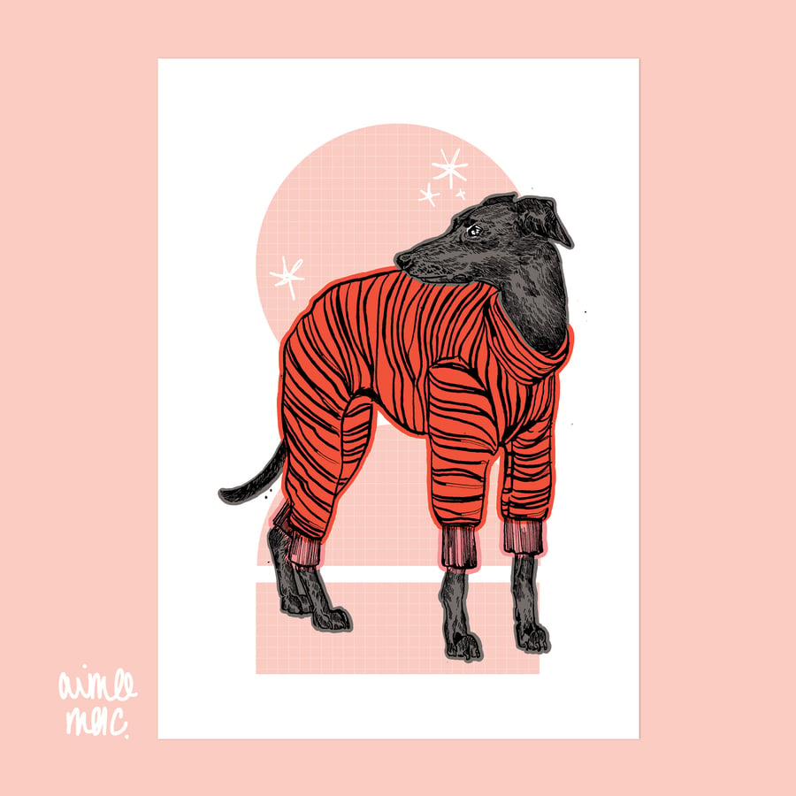 Illustrated Whippet Sweater Art Print - A4