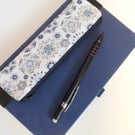  Elasticated pencil case for cover of book diary journal blue and white