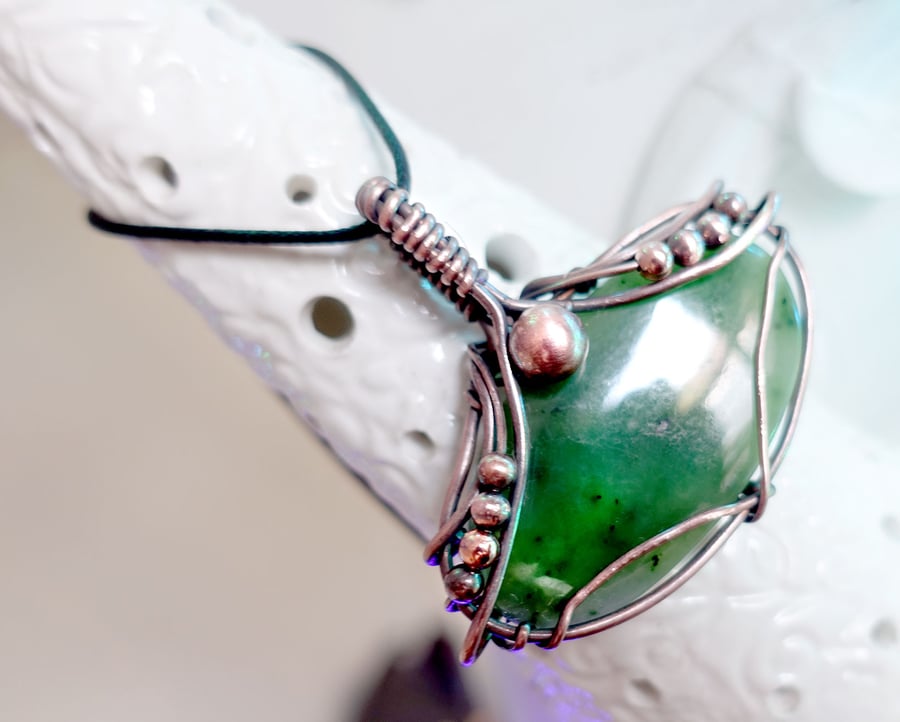 Serpentine Crystal Copper Wire Wrap Pendant