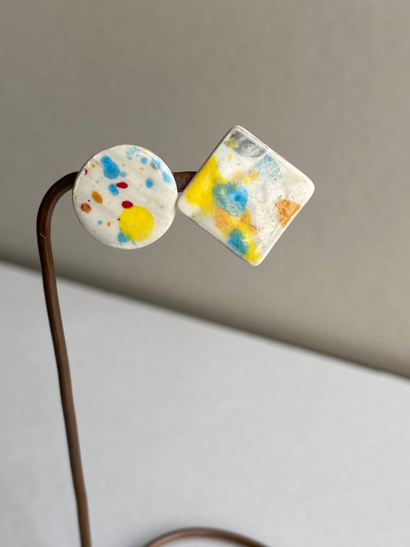Earrings Mismatched Handmade ceramic studs on Sterling Silver