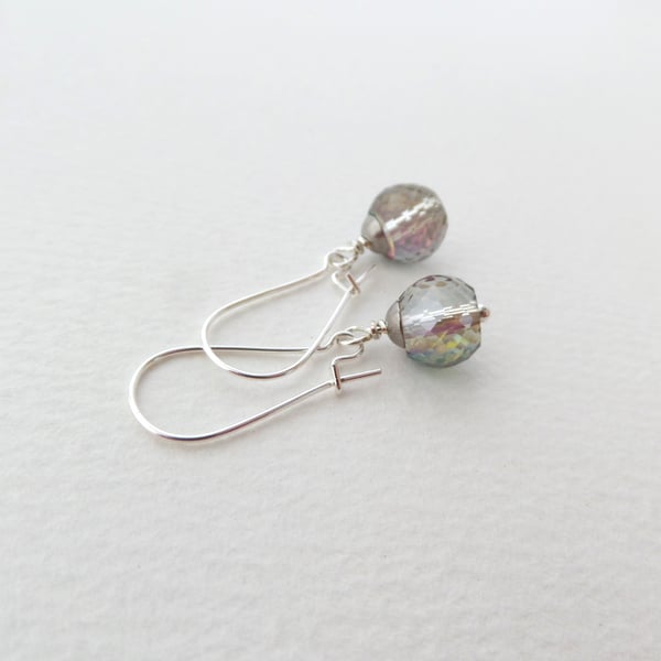 Crystal Silver Earrings, Super Neutral Sparkle Dangle Earrings