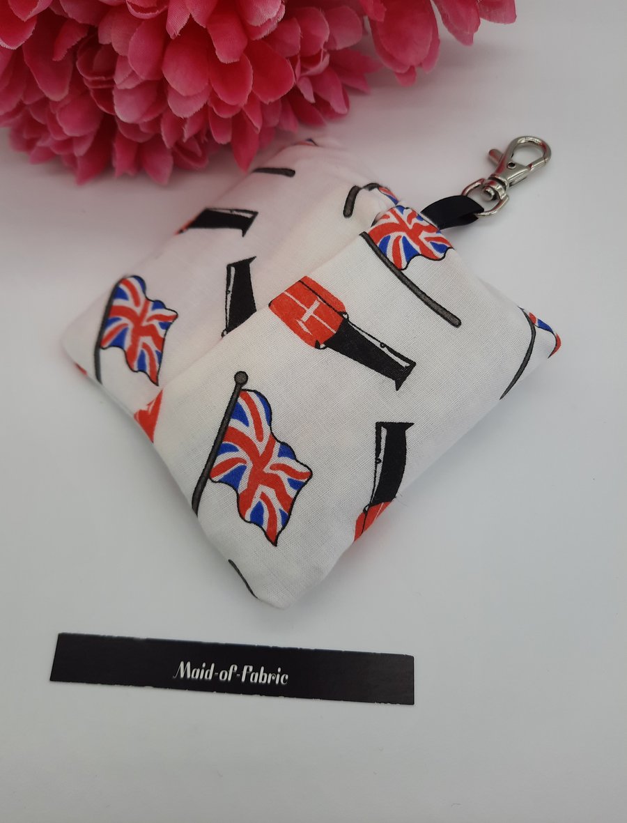 Bag for life keyring holder in Queens guard fabric. 