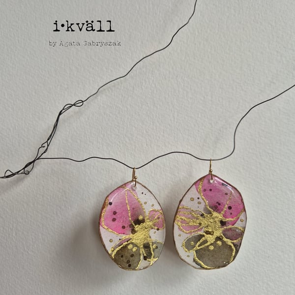  Statement Earrings, Large, Lightweight and Stylish, Pink Floral Theme, 5.3x5cm