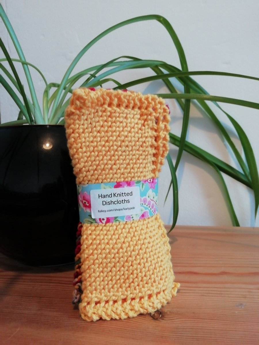 Hand knitted cotton dishcloths: set of 3