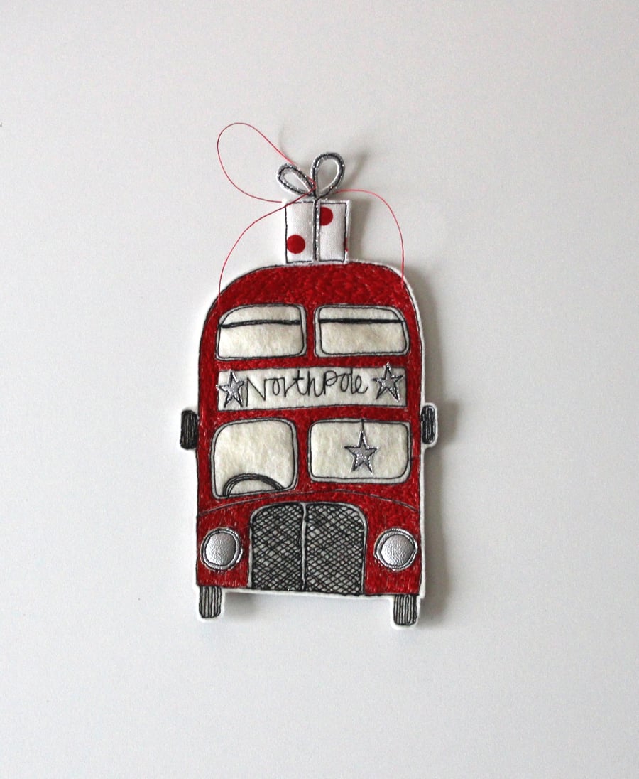 Special Order for Andrea - North Pole Red Bus - Hanging Decoration