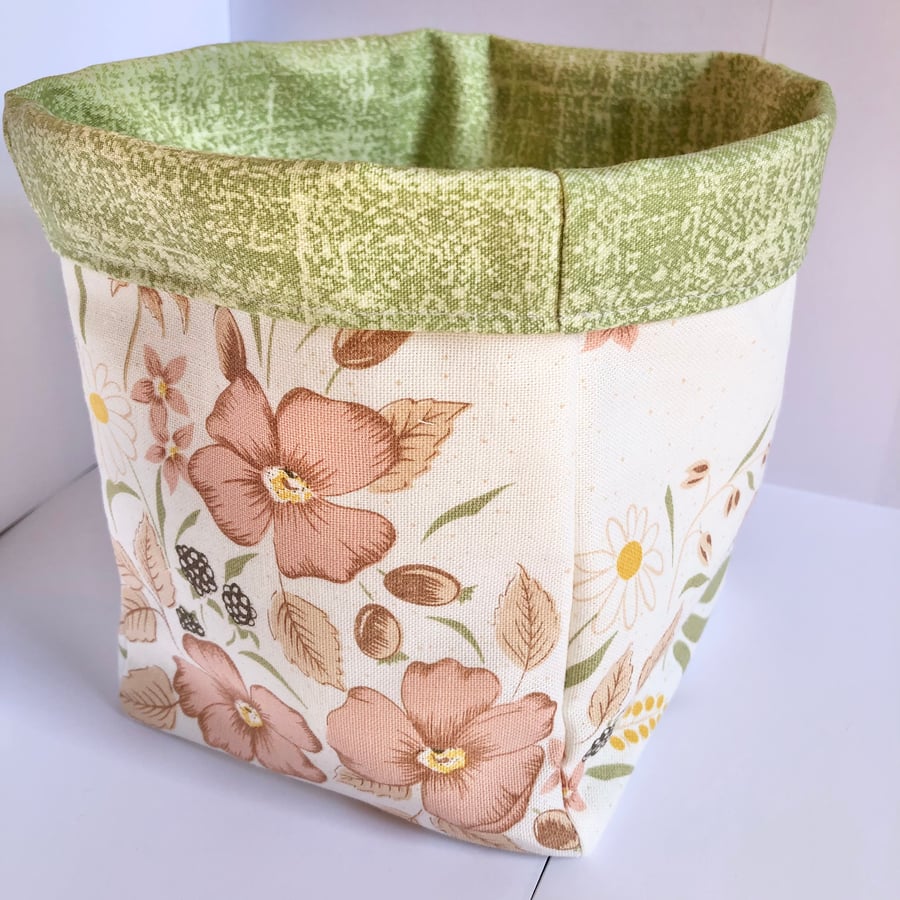 Floral and Green Fabric Storage Basket