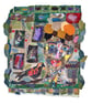 Original textile collage - wall hanging - folk art - songbird - eco gift
