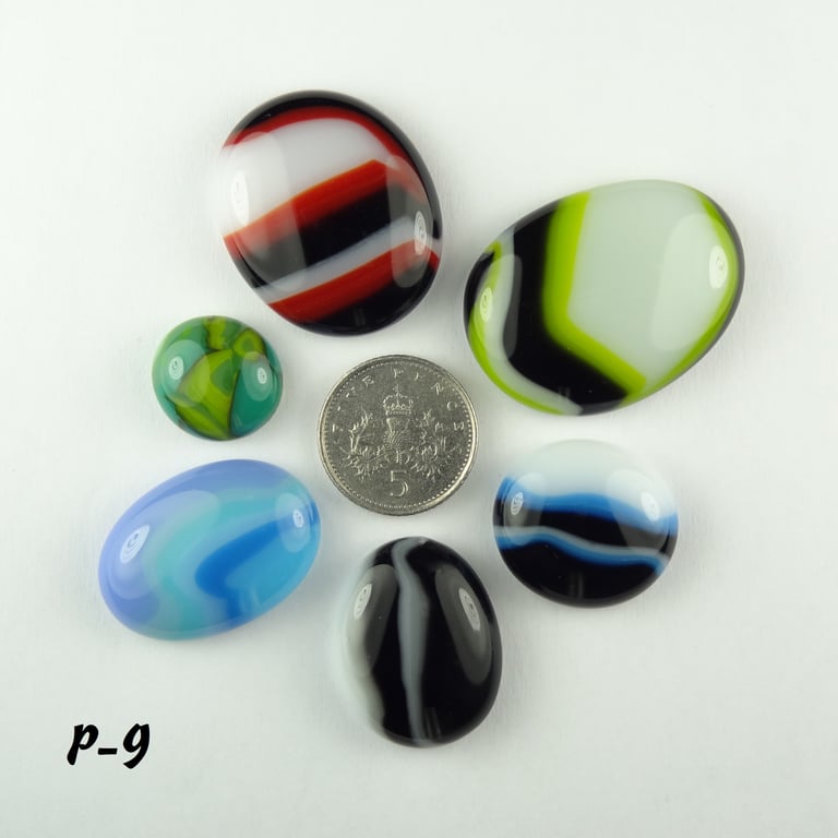 Fused glass cabochons flat backed perfect for jewellery making (P-9)
