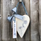 Botanical Wooden Hanging Loveheart Decoration
