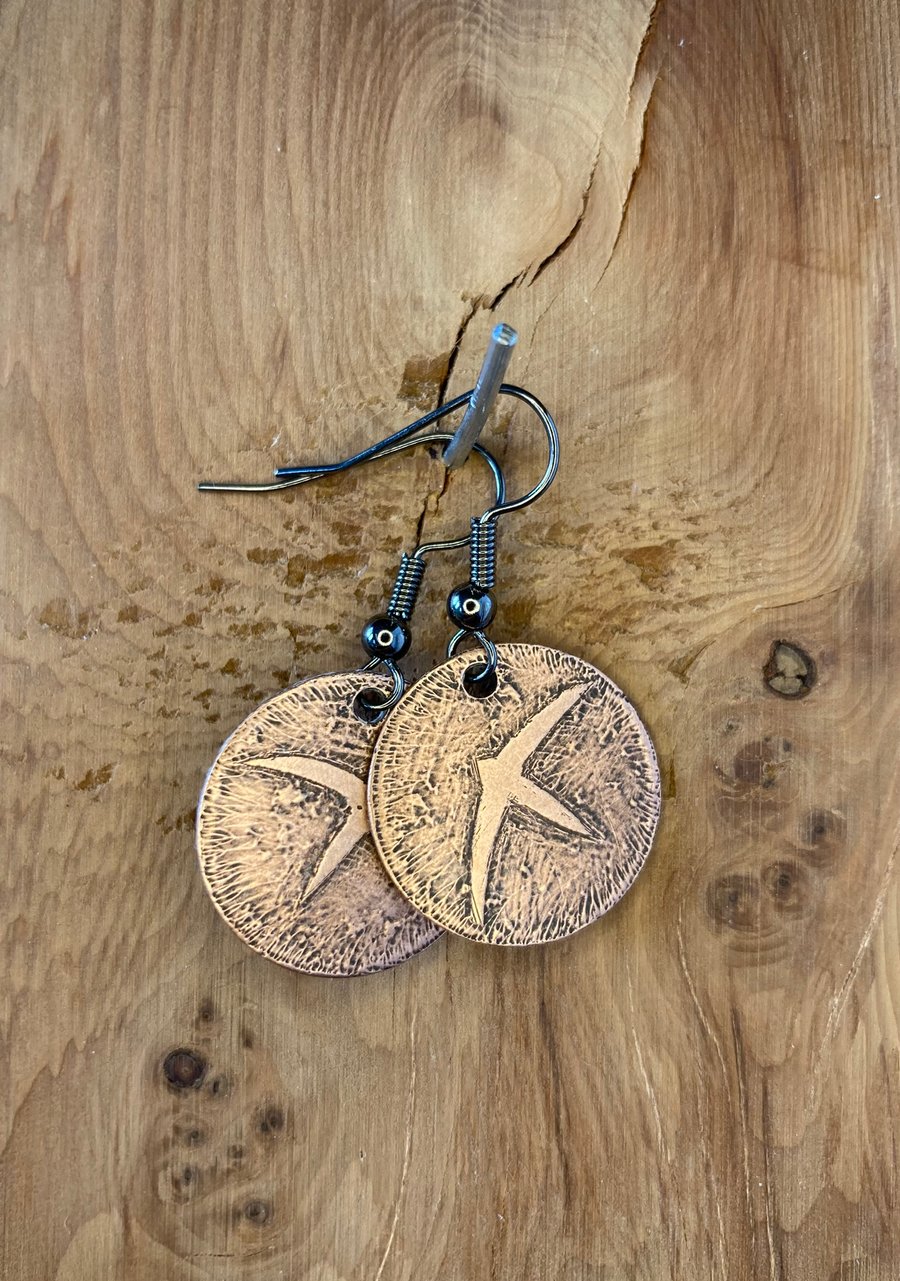 Bright Swift - Handmade Etched Copper Earrings SMALL