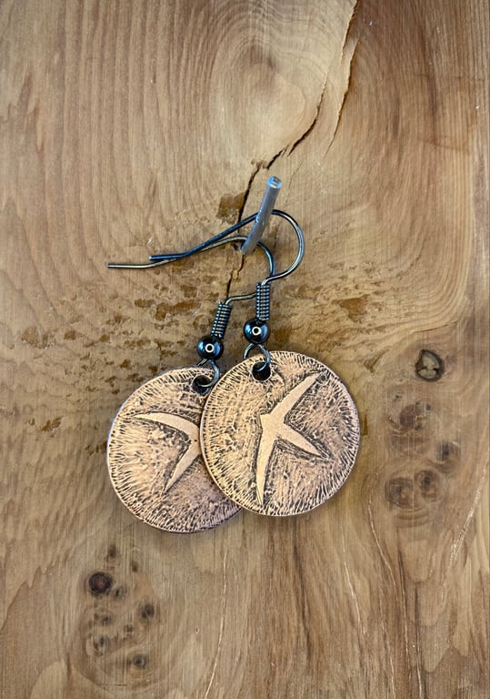 Bright Swift - Handmade Etched Copper Earrings SMALL