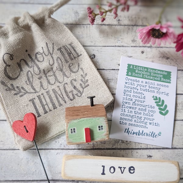 Little Wooden Handmade House and Base in a Bag - love