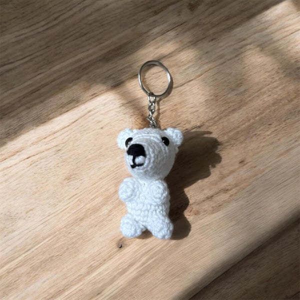 Handmade Crochet Polar Bear Keychain Amigurumi Bag Charm, Soft Plush Accessory