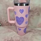 40oz Stanley Dupe Rhinestone Bling Quencher Tumbler Heart