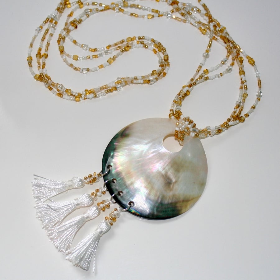 Longline statement shell and beaded necklace