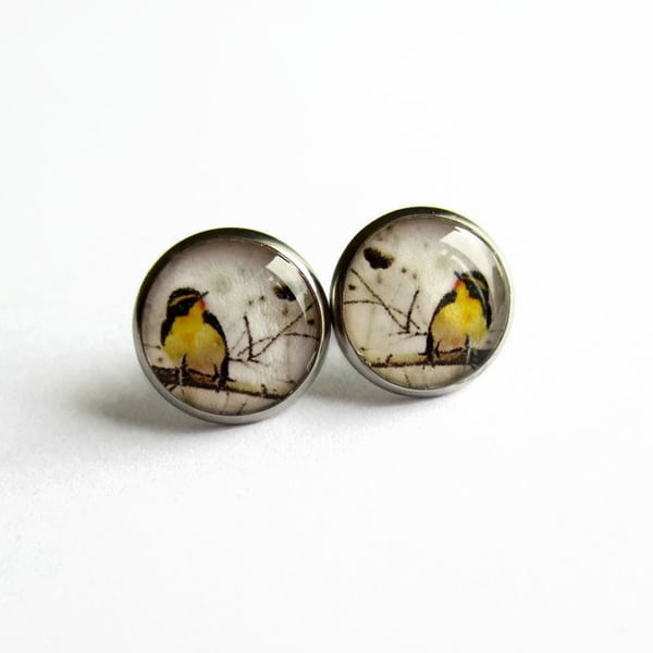 Yellow Bird Stud Earrings - Hypoallergenic Surgical Steel