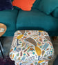 Mustard Peacocks Armchair & Footstool Adult Chair Pouffe Fryetts Fabric Accent - Image 5