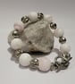 Beaded Bracelet in stunning silver and white with blush pink detailing