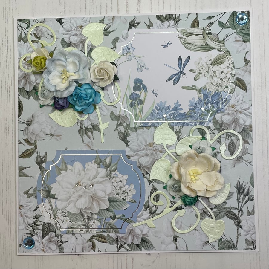 Greeting Card - Ivory Blooms on Duck Egg Luxury by Carolee Crafts - C136