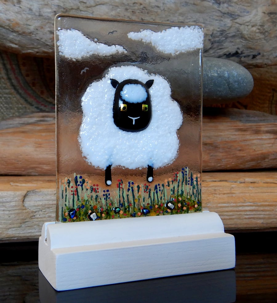 UNIQUE: Handmade Fused Glass 'LITTLE LAMB' Picture.